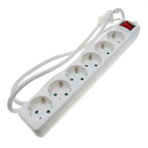 Regleta de enchufes 6 schuko 16A 230V blanca con interruptor y cable de 3m
