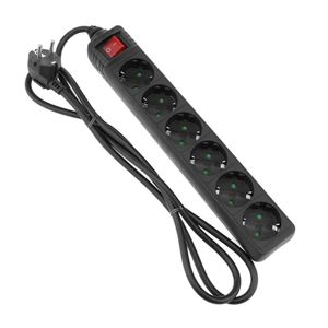 Regleta de enchufes 6 schuko 16A 250V negra con interruptor y cable de 1.5m